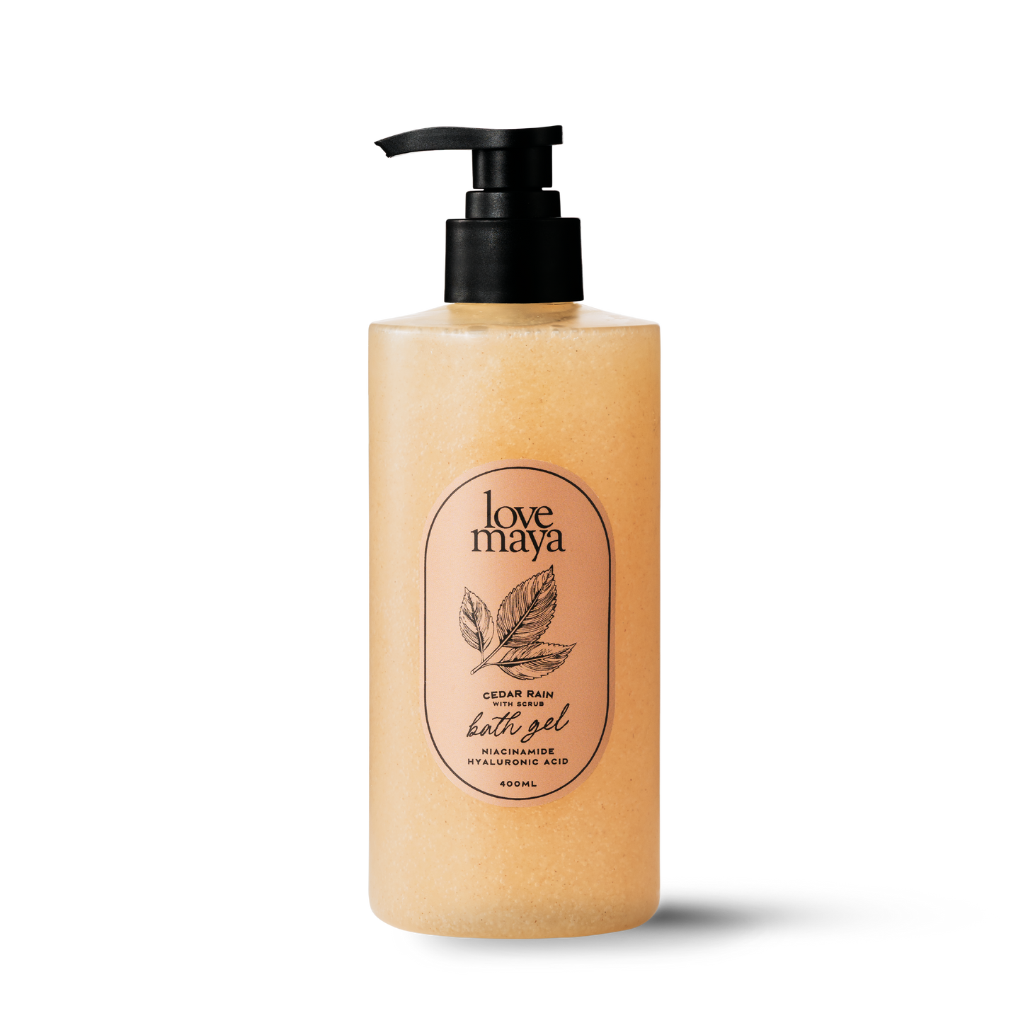 Bottle of Love Maya Cedar Rain Bath Gel with Scrub on a transparent background